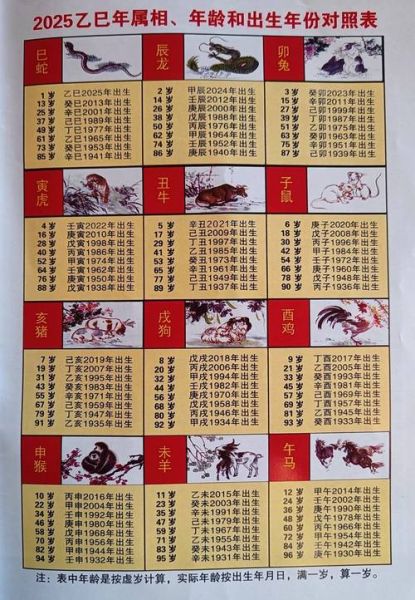 生肖的属相年龄属相图（生肖蛇在2025年的实际年龄对照表）