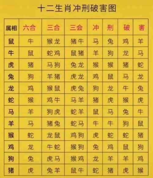 12生肖属相合表(12生肖相合相冲表配对指南)