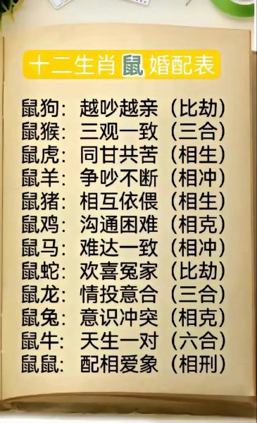 生肖鼠的婚配属相表图片(生肖鼠婚配表图超全版🐭)